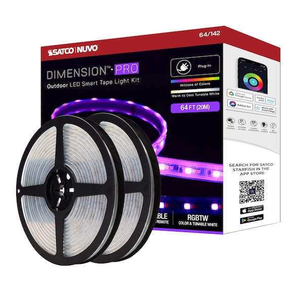 Nuvo Dimension Pro Tape Light Strip 64 ft. RGB + Tunable White - Plug - IP65 - Starfish IOT - RF Remote 64/142 - main